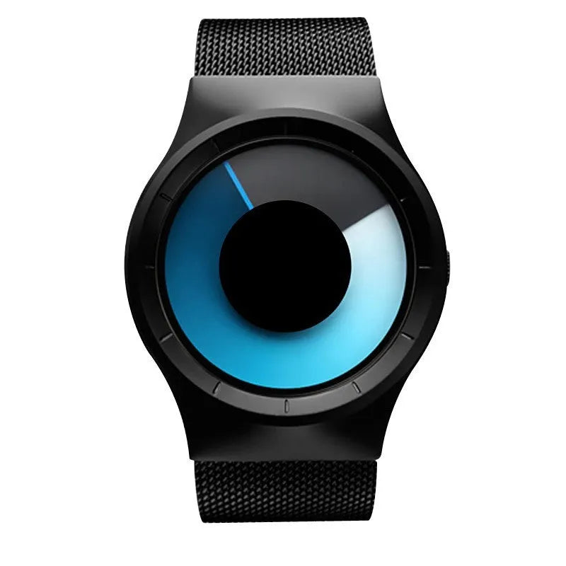 Unisex casual watch with stainless steel mesh band, 40mm case, aurora borealis dial, and anti-glare mineral glass