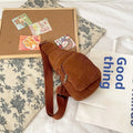 Flannel corduroy cross-body shoulder bag in beige with single strap and vertical square shape