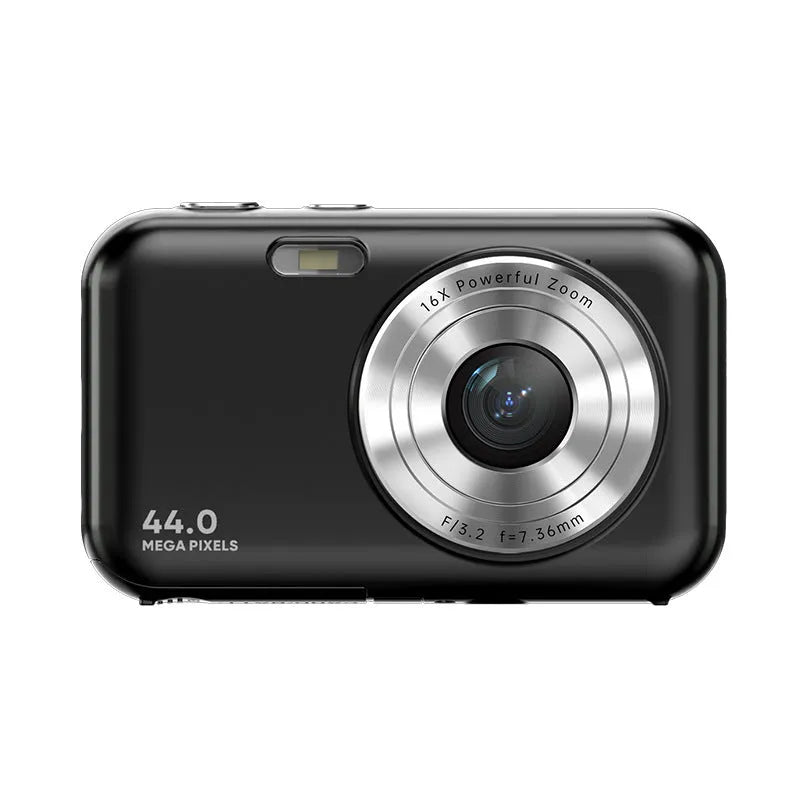 Children's digital camera in black, green, pink, or purple with 2.4-inch screen and lens.