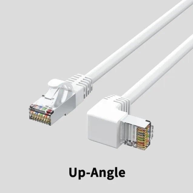Cat6 Ethernet cable with right-angled RJ45 connector in various colours and lengths