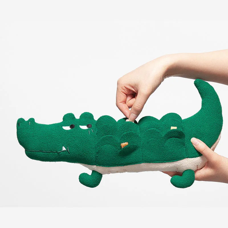 Green soft fabric plush dog toy shown on a white background.