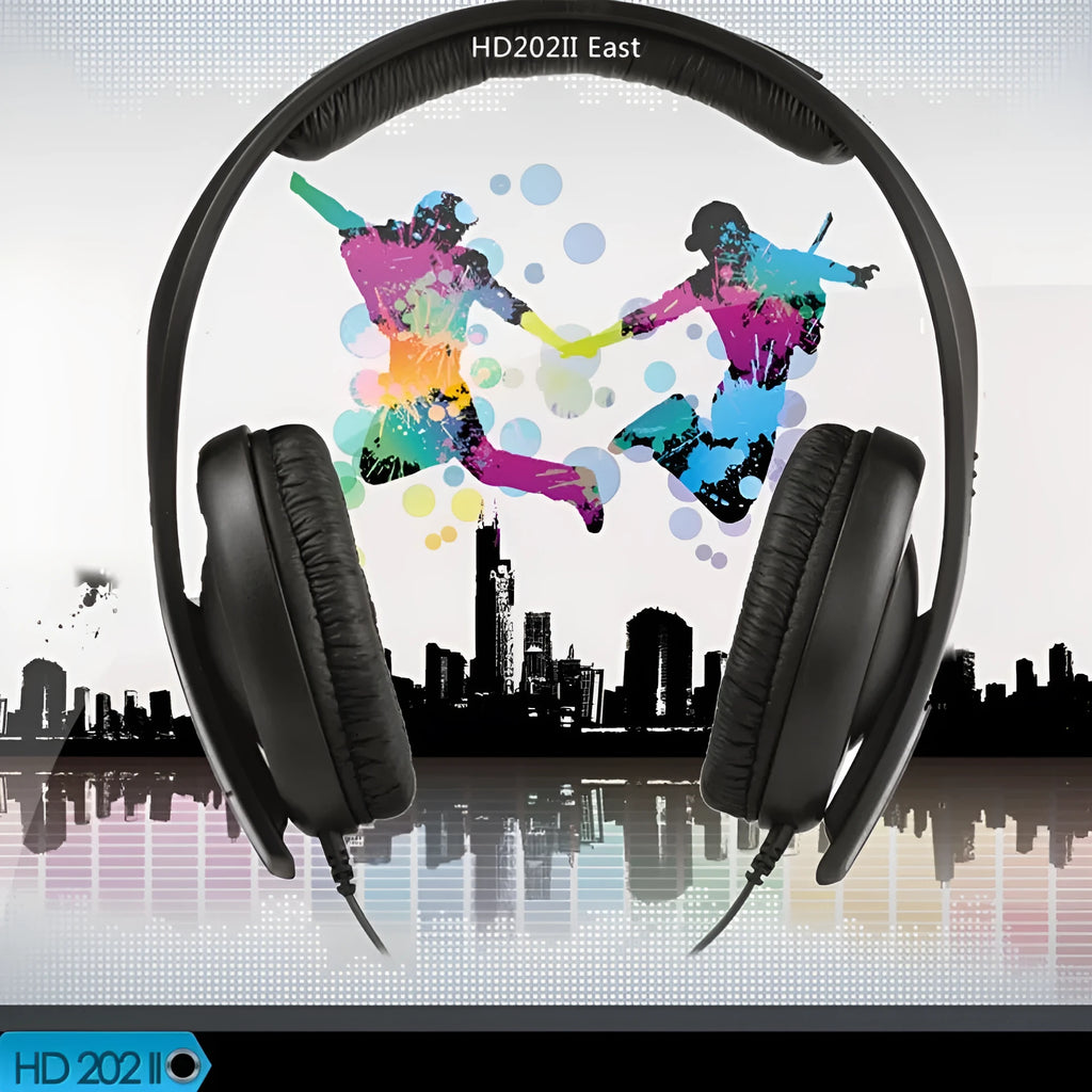 Black head-mounted monitor headphones with 40mm speakers showing 3.5mm plug and microphone