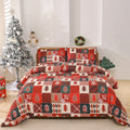 Red plaid Christmas bedding three-piece set with quilt cover and pillowcases on bed