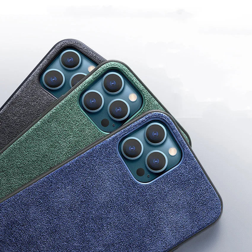 Suede iPhone case in dark blue colour showing back cover design