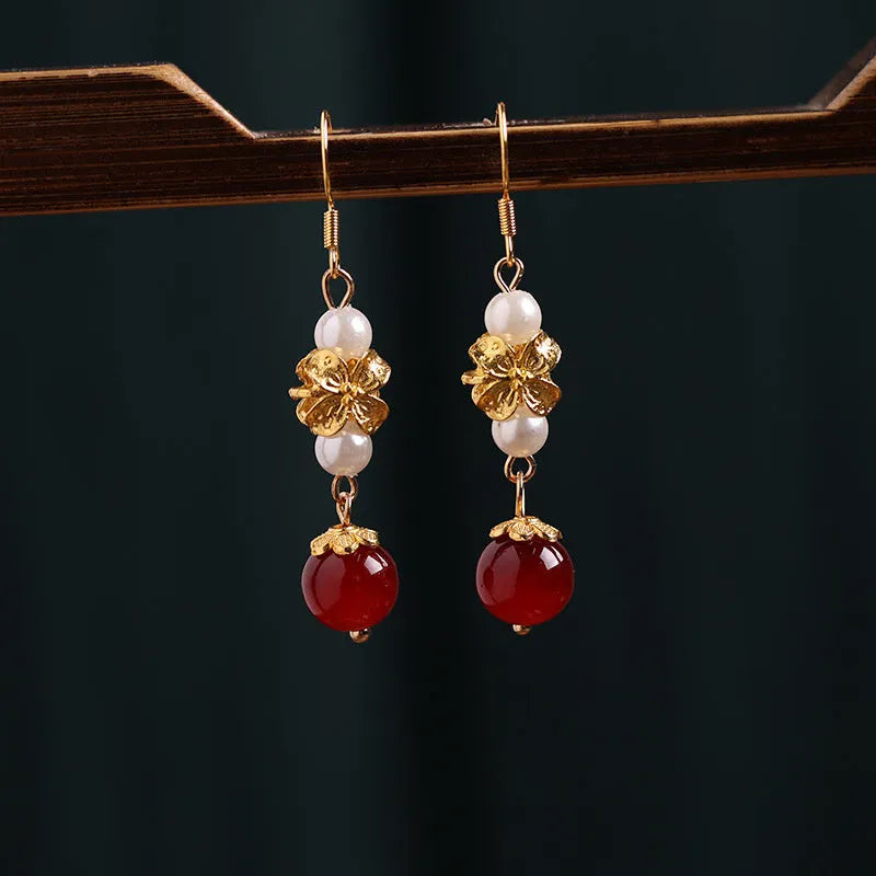 Vintage geometric alloy earrings with electroplating treatment for traditional Chinese attire