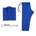 Brazilian Jiu-Jitsu uniform set with top and trousers in multiple colours on a white background.