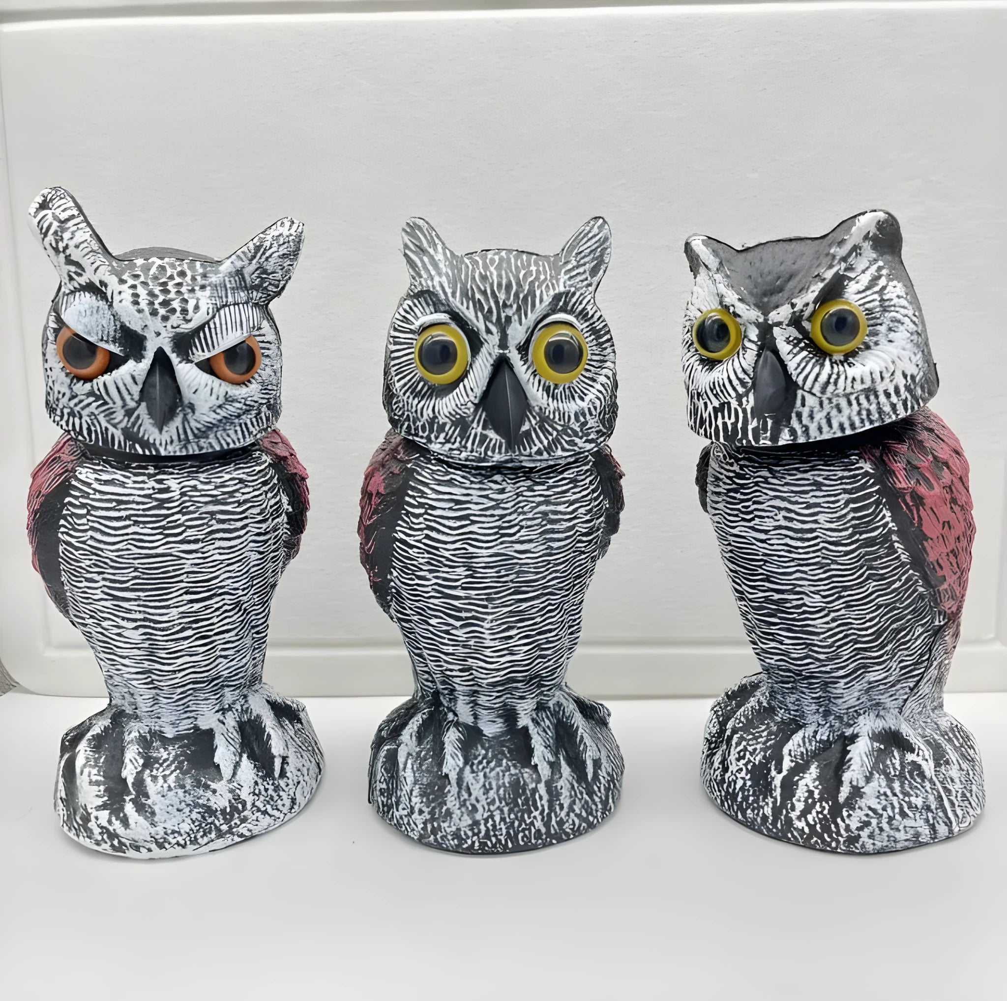 Artificial owl bird scarer ornament with movable head for outdoor garden pest control