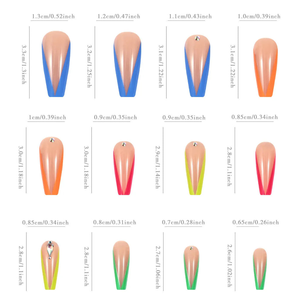 Detachable nail tip kit in diamond colour French style with cartoon heart patterns, includes jelly glue and filing strip.