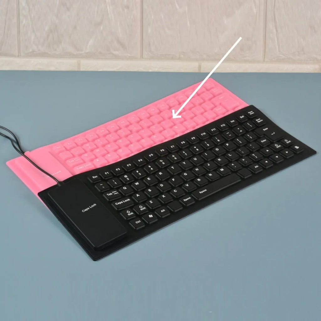 85-key wired silicone mute keyboard in black blue pink purple with USB cable