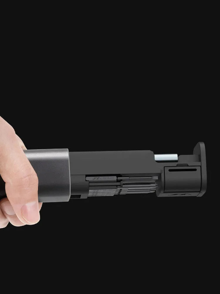 Black multi-function screwdriver set in aluminium tube with magnetic insulated chrome-molybdenum alloy steel tips for phone repair