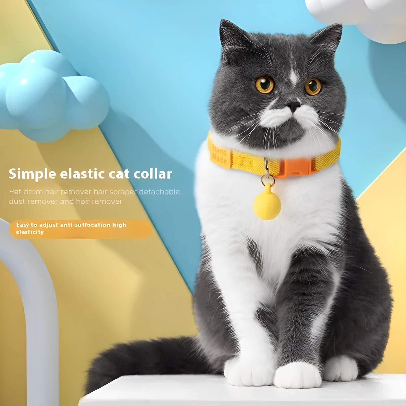 Small dog polyester pet collar in various solid colours showing high elastic adjustable band.