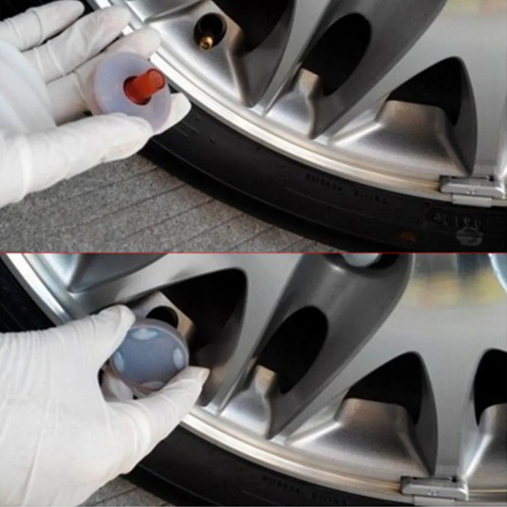 Solar car wheel decoration lights with red, green, and blue LEDs installed on a car wheel hub at night