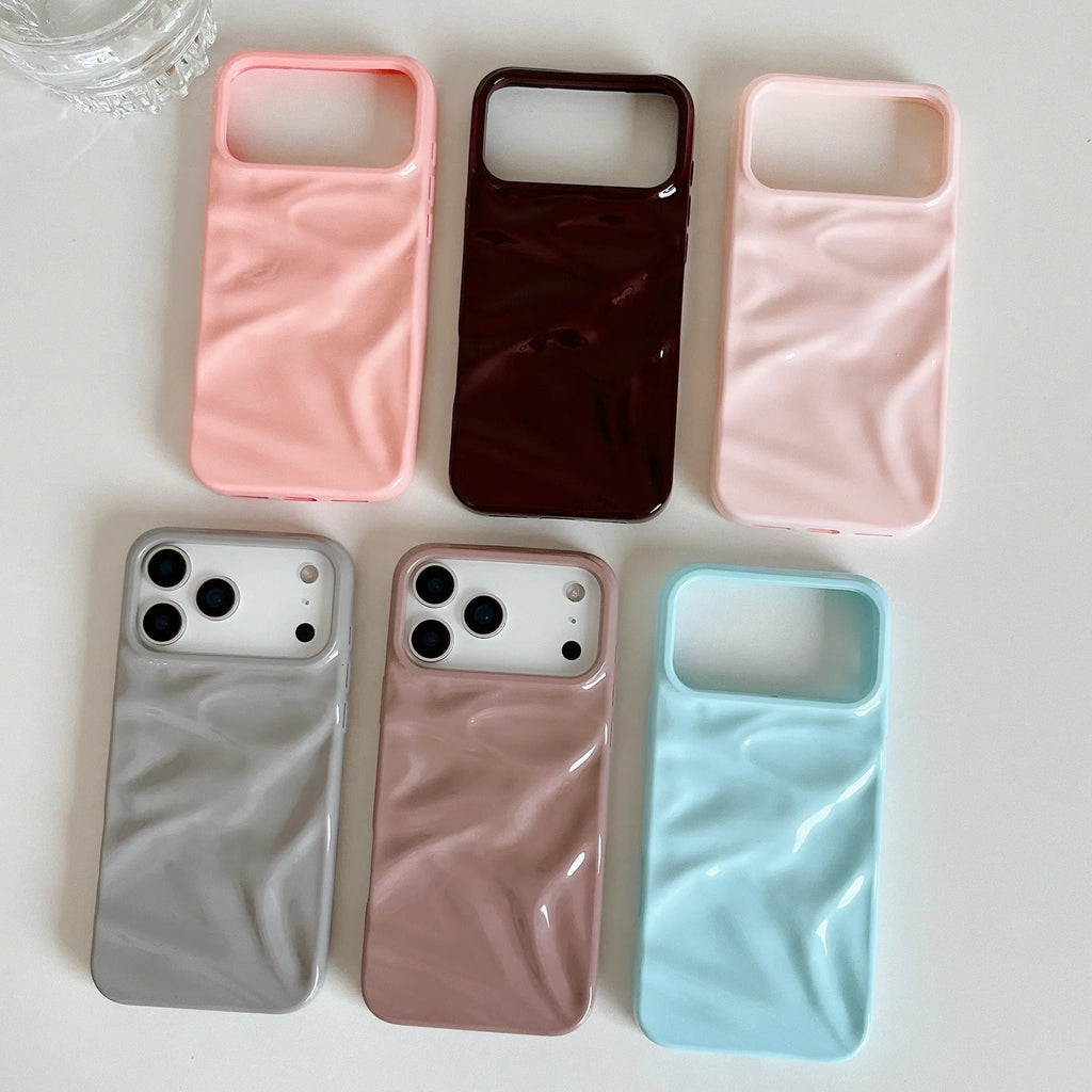 PC soft shell phone case with pleated crepe pattern, anti-fall and anti-fingerprint, for iPhone 14-17 series in pink