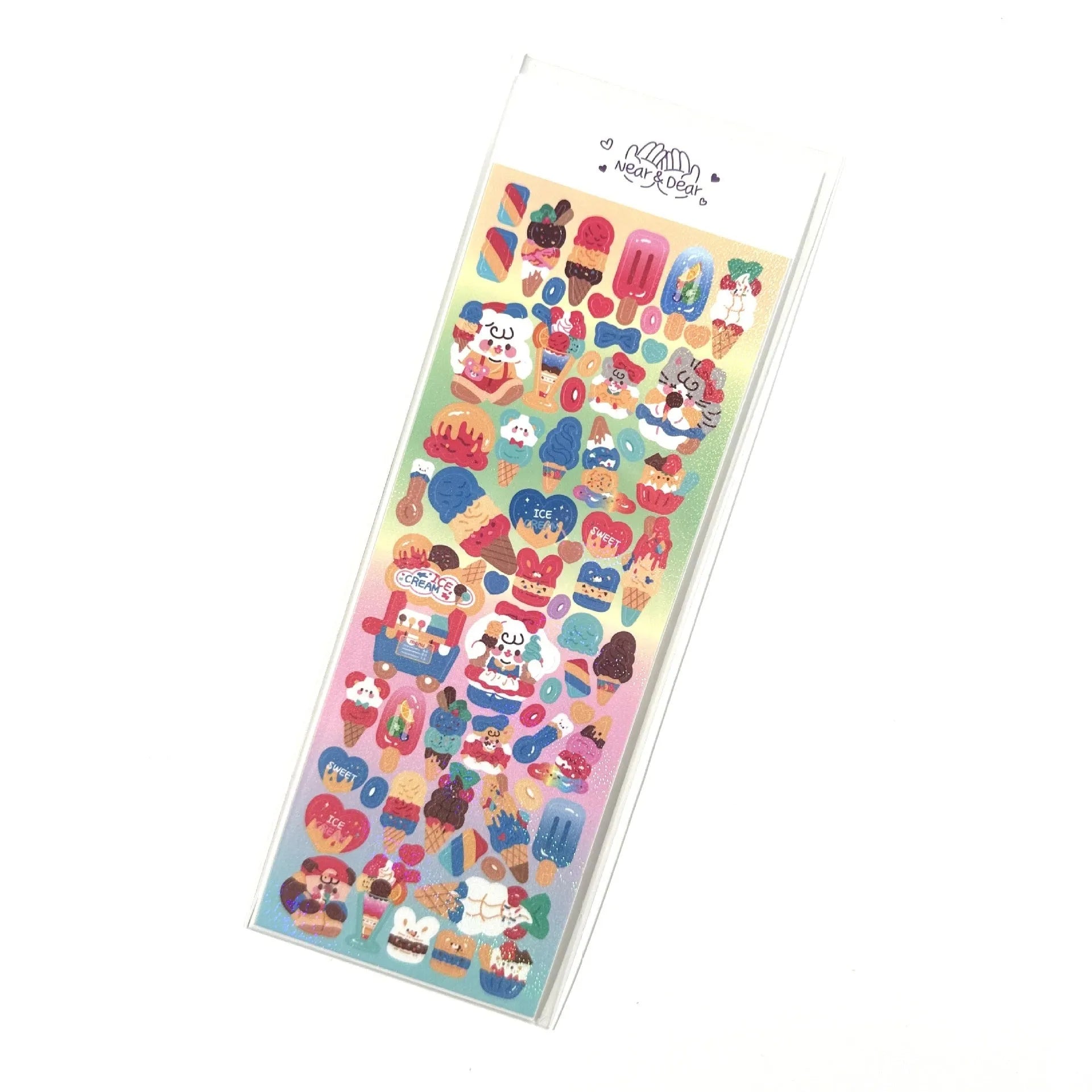 Cartoon animal PET sticker sheet in Korean style with 6.5 x 17.5cm size, black angel colour theme