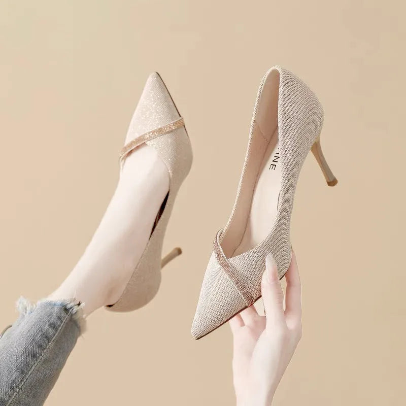 Women's stiletto pointed toe low-cut high heels in black with 9cm stiletto heel and PU upper
