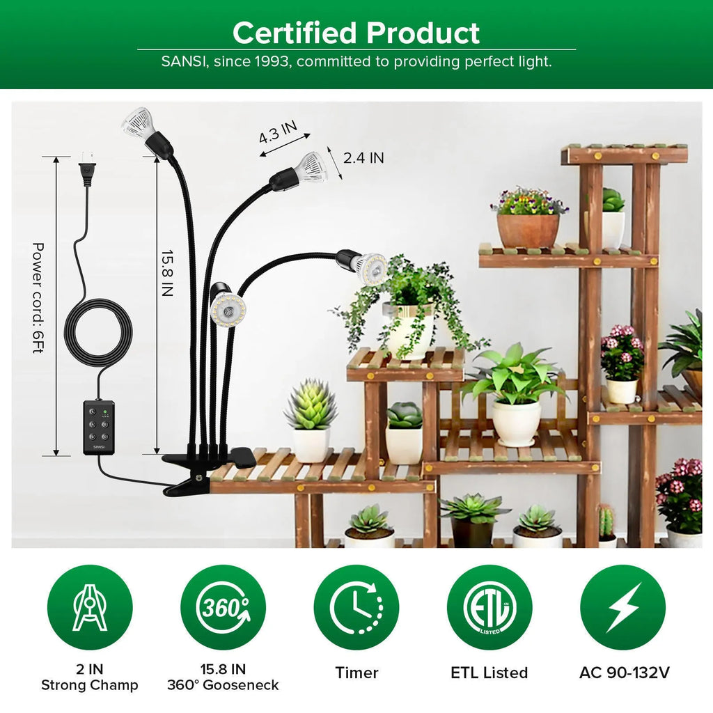 LED grow light 600W full spectrum with gooseneck clip and timer for indoor plants