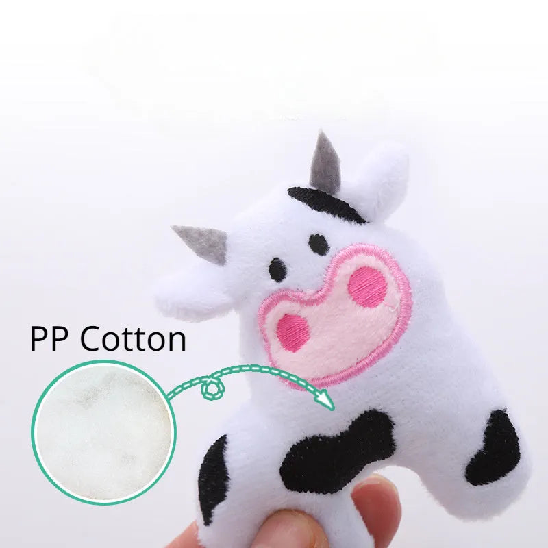 Plush cat toy in shape of cow, crocodile or parrot with catnip filling for interactive play