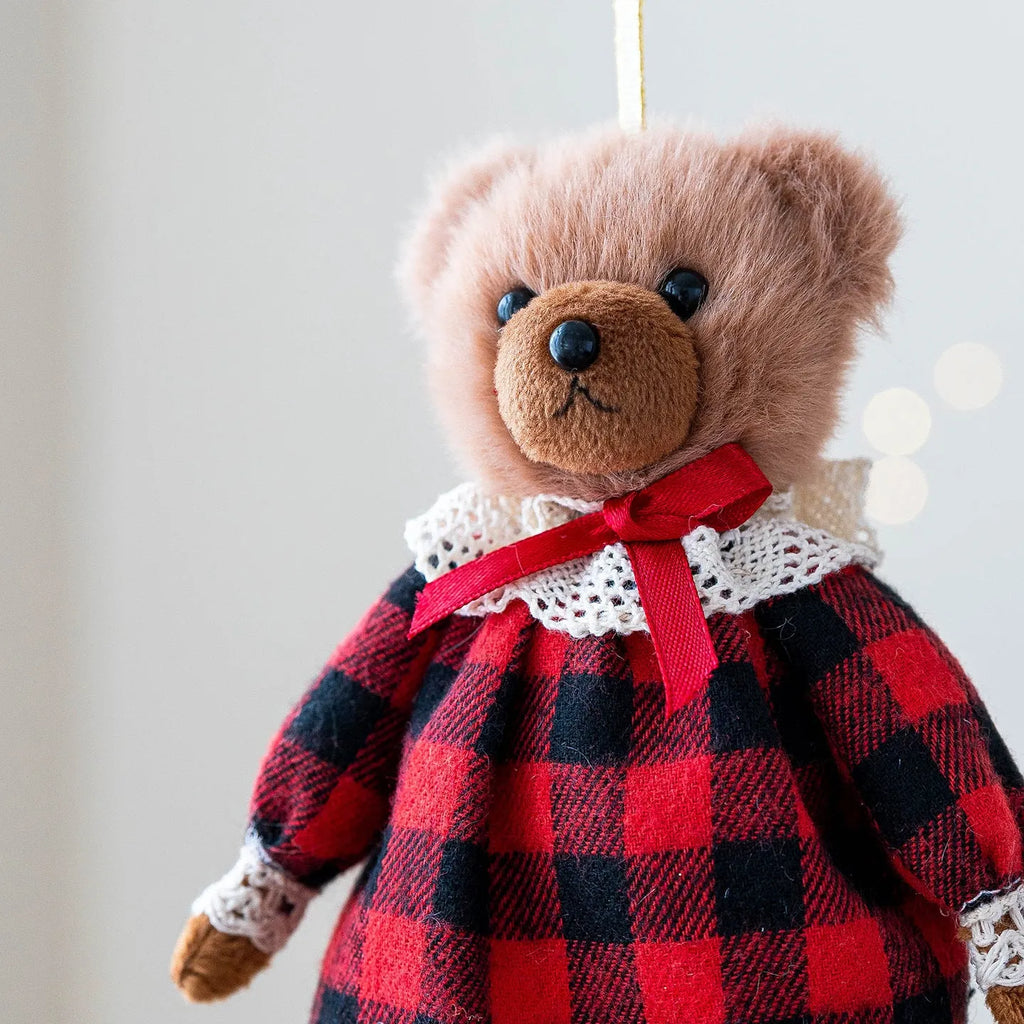 Princess and Gentleman plush bear dolls wearing cotton suits with plaid patterns