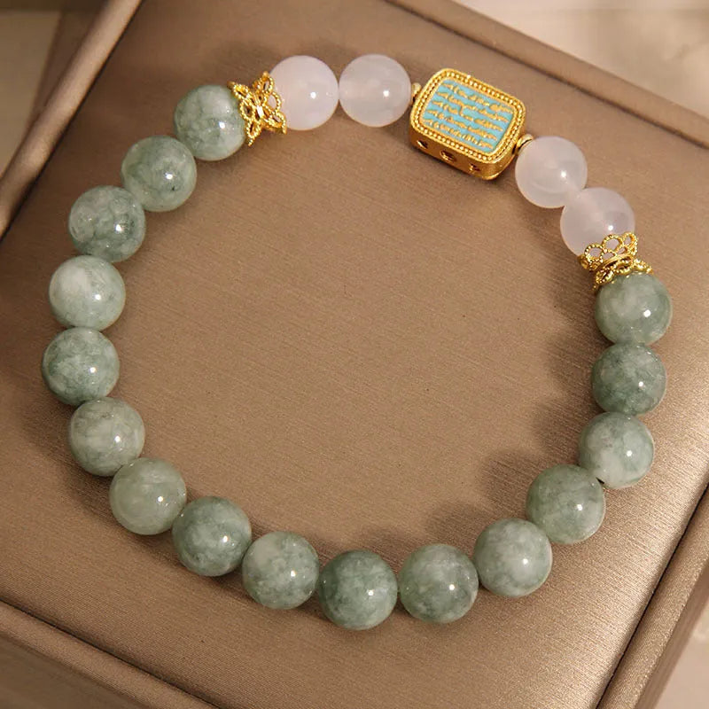 Oil green emerald crystal bracelet with five sutra scripture charms for women