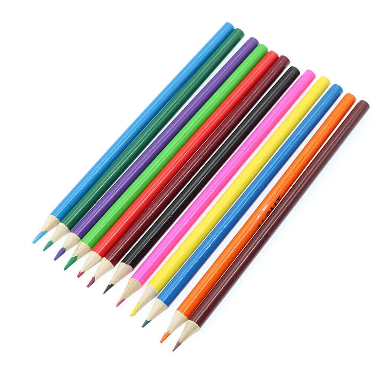 Children's 12-color wooden colored pencil set with 2B lead in assorted shades