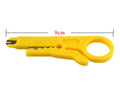 Yellow rubber-handled mini wire stripper tool with metal clamp for 0.6mm cables