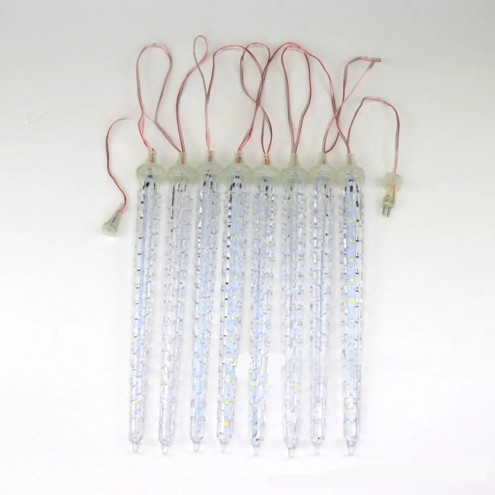 Solar-powered ice cone shaped meteor shower LED festoon lamp for outdoor garden lighting.