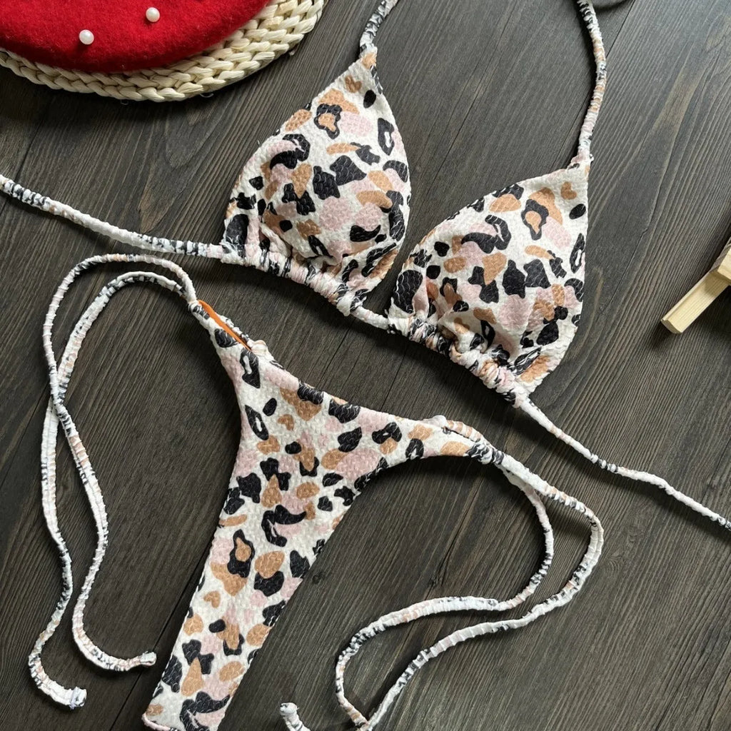 Women's printed bikini swimsuit with cotton lining in briefs style available in three colours