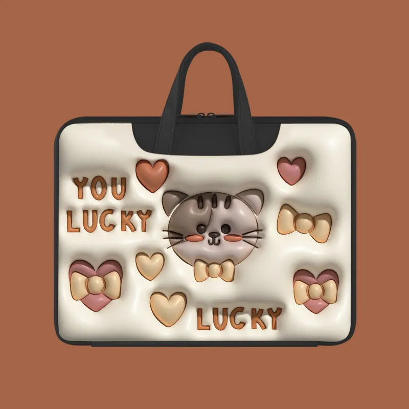 Inflatable PU leather laptop bag with luggage hanger loop in a cute panda design