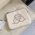 Embroidered animal nylon tablet protective sleeve with zipper closure showing fat cat design