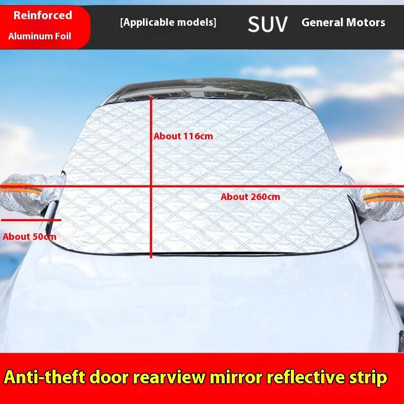 Winter car windshield cover with magnetic edges and reflective stripes for SUV frost protection
