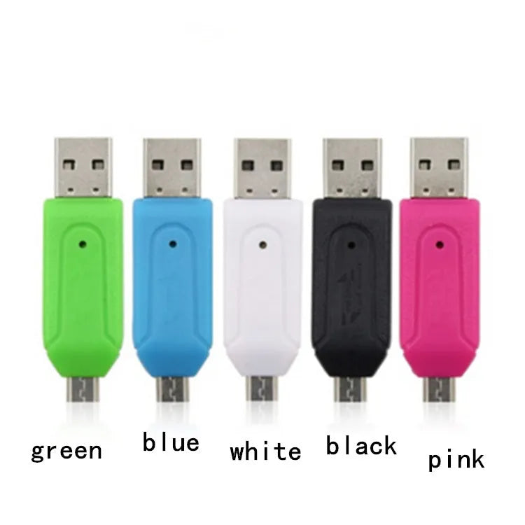 OTG dual-purpose card reader in five colours with micro USB interface for SD and TF memory cards