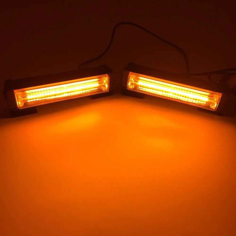 Yellow circular drag strobe warning light with aluminium alloy housing for vehicle mounting.