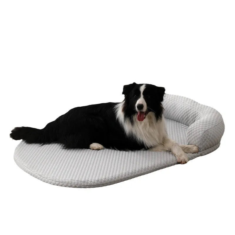 Summer pet cooling mat with ice peas filling in blue cloth, available in multiple sizes for dogs