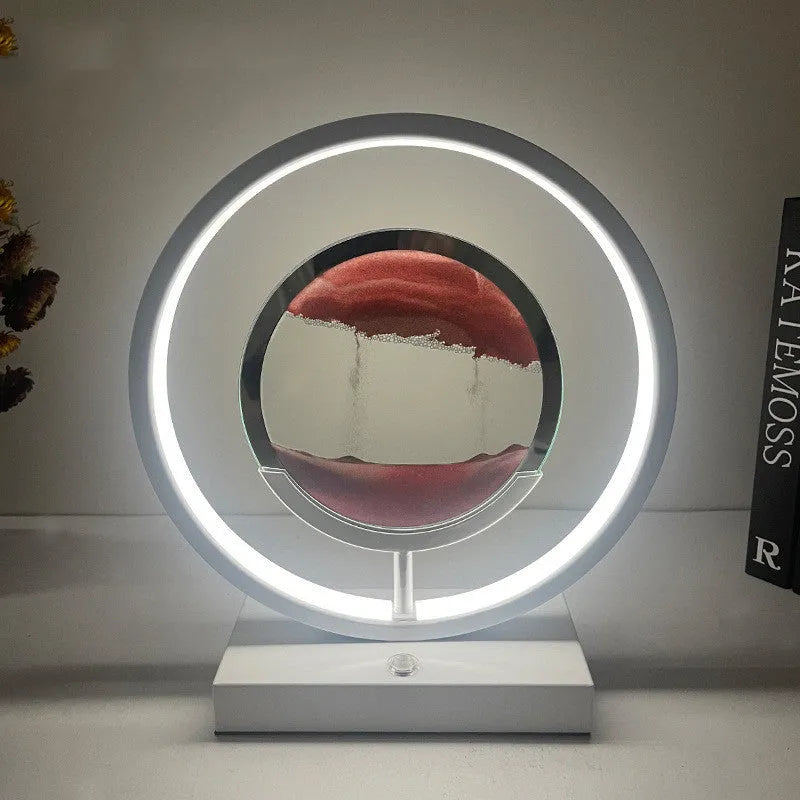 Modern acrylic and metal LED quicksand table lamp with three colour dimming for living room