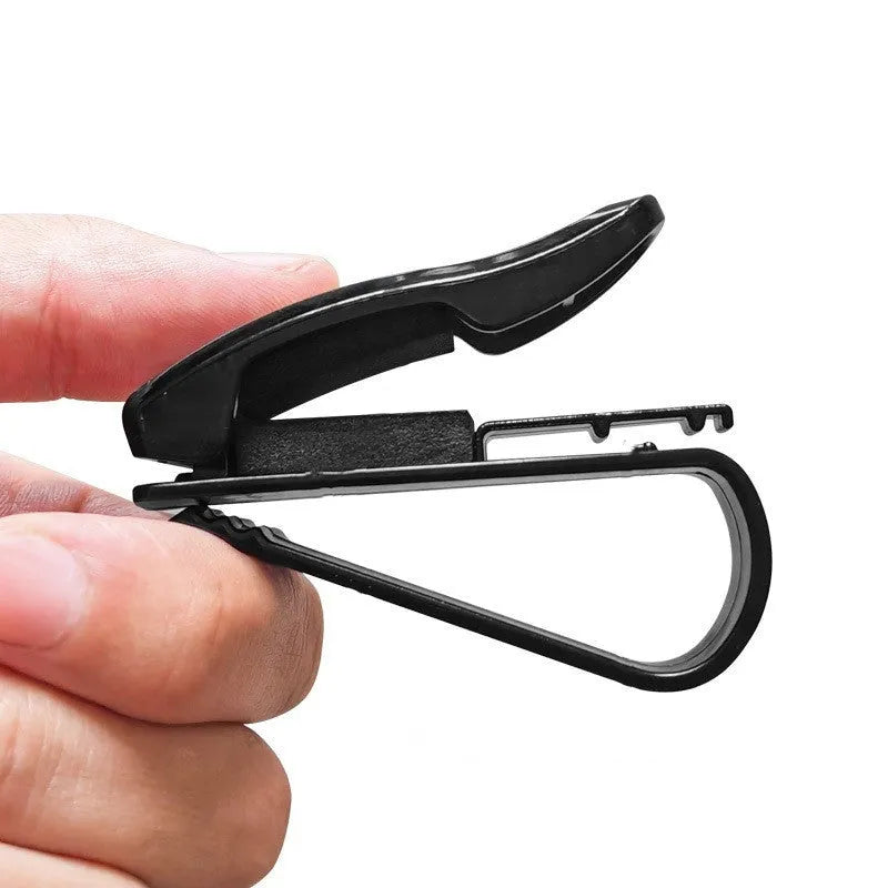 Black plastic clip for mounting sunglasses and cards on a car sun visor