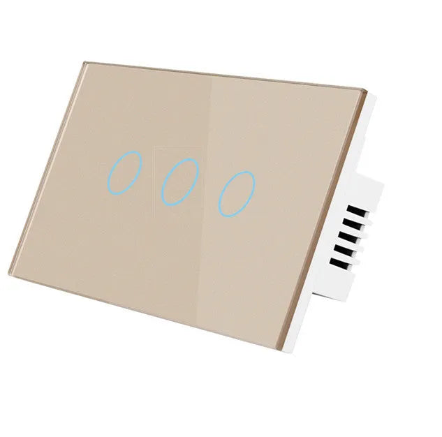 White 2-gang RF remote control touch wall switch with tempered glass panel