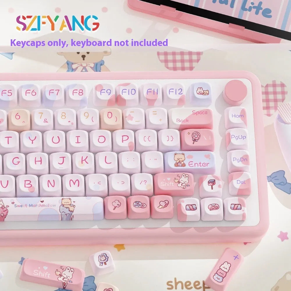 Sweet cotton candy gradient mechanical keyboard keycaps showing pink to blue colour transition