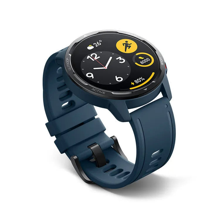Smart watch with dual-band GPS and call function on a silicone strap in blue colour.
