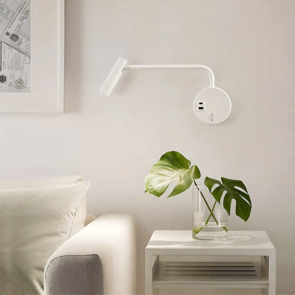 Rocker minimalist LED reading wall lamp 3W in black finish with switch