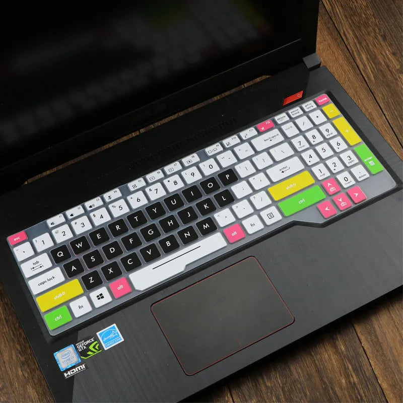 ASUS Flight laptop keyboard protective film cover in various colour options including blue, mint, and gradient patterns.
