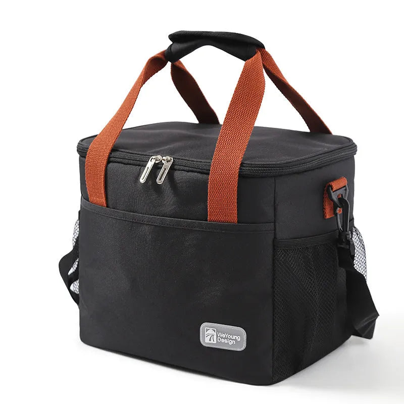 Fashion crossbody shoulder insulation picnic bag in black Oxford cloth with 15L capacity
