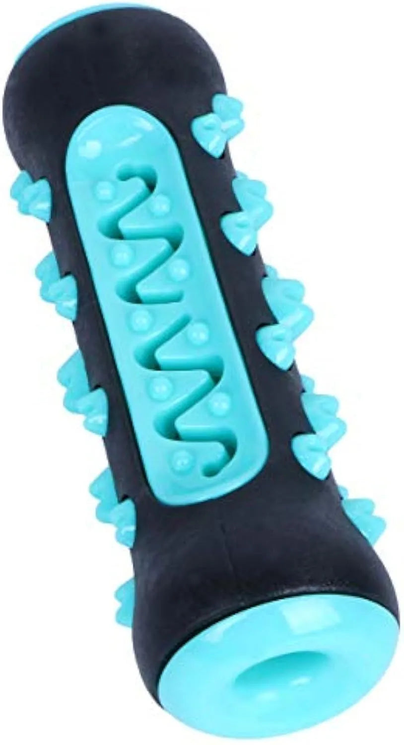 Colourful natural rubber dog dental chew stick with textured cleaning surface for small medium dogs.