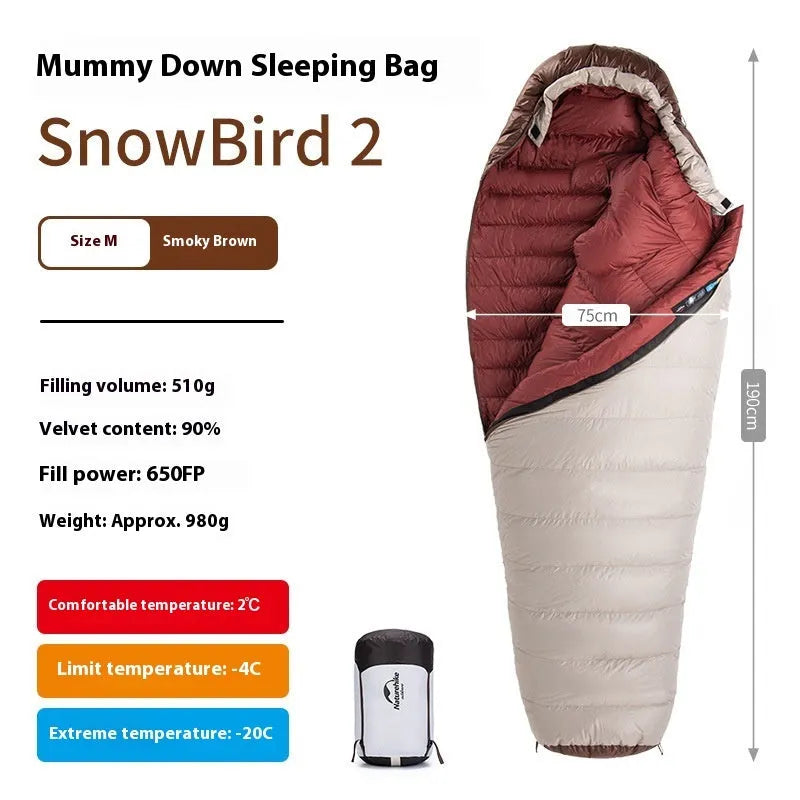 Goose down mummy sleeping bag for adults with storage bag