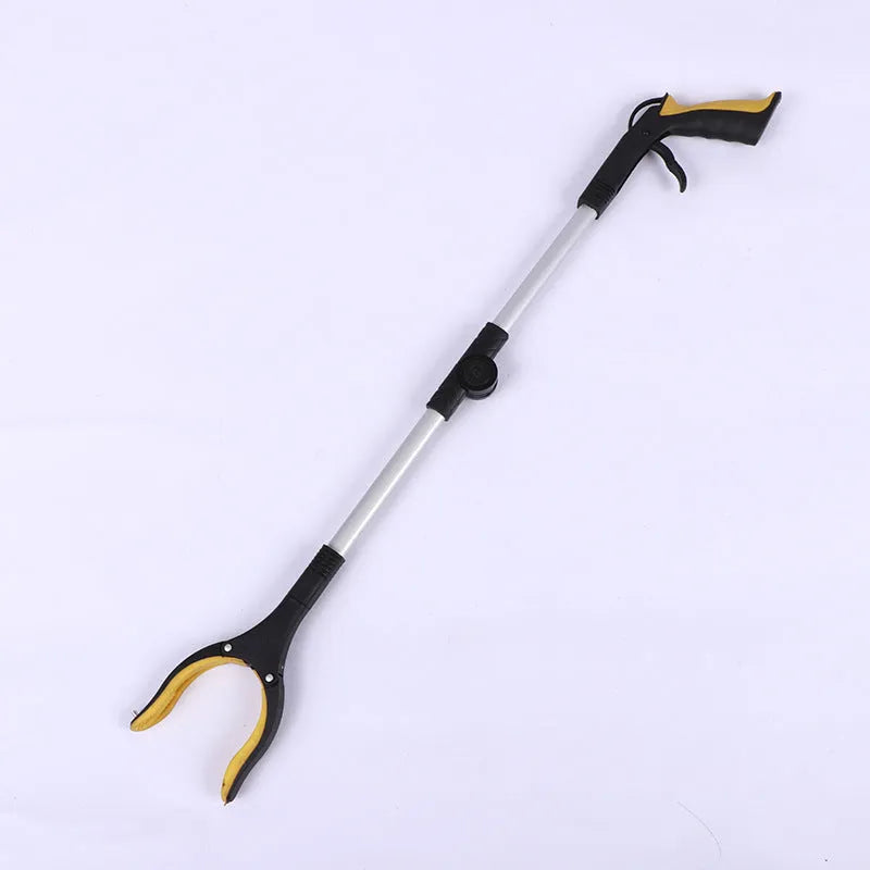 Foldable aluminium litter picker tool with magnet sucker, shown extended and with a blue handle.