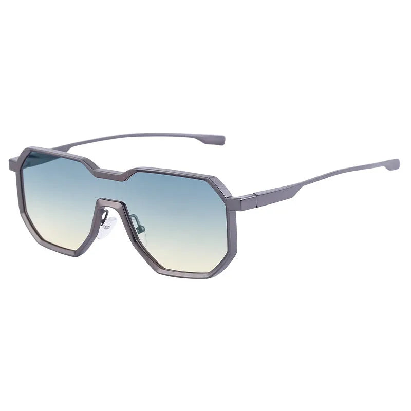 New One irregular punk sunglasses for men, matte silver frame