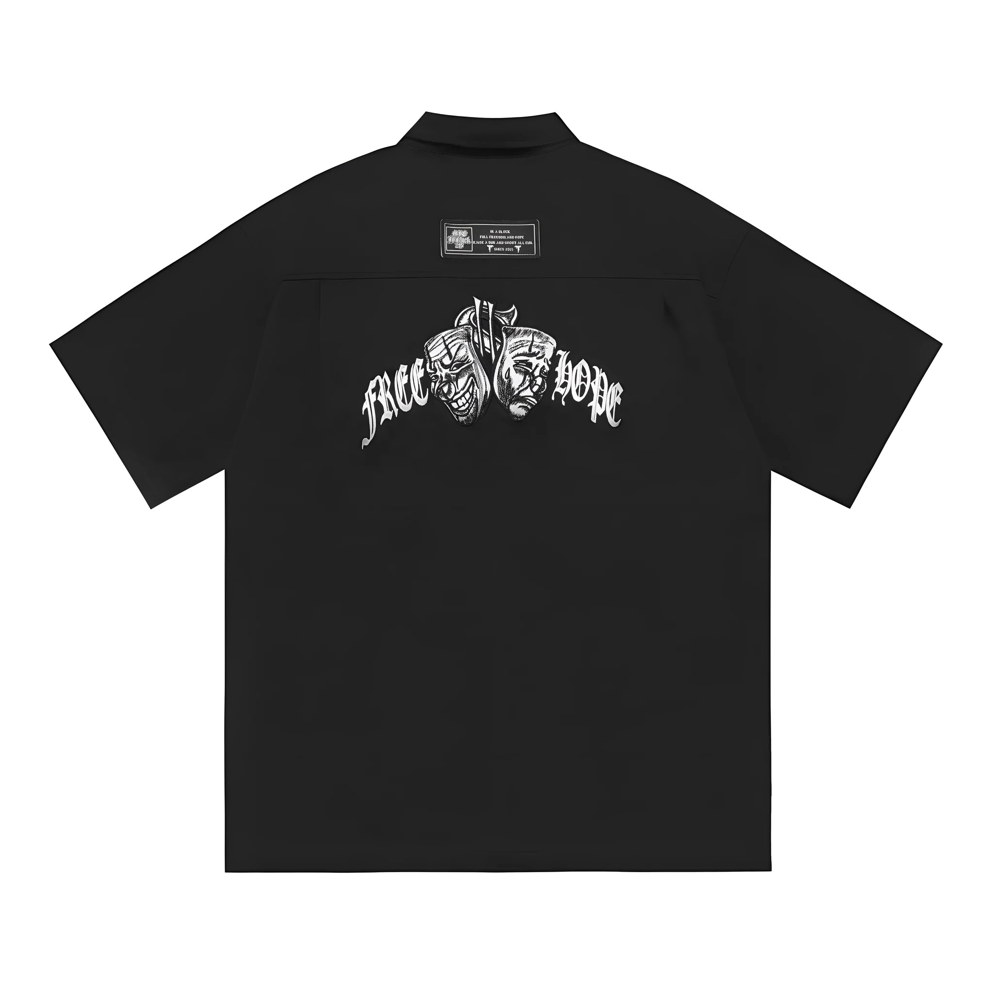 Men's black cotton blend pocket shirt with embroidery detail and half sleeves in loose plus size fit