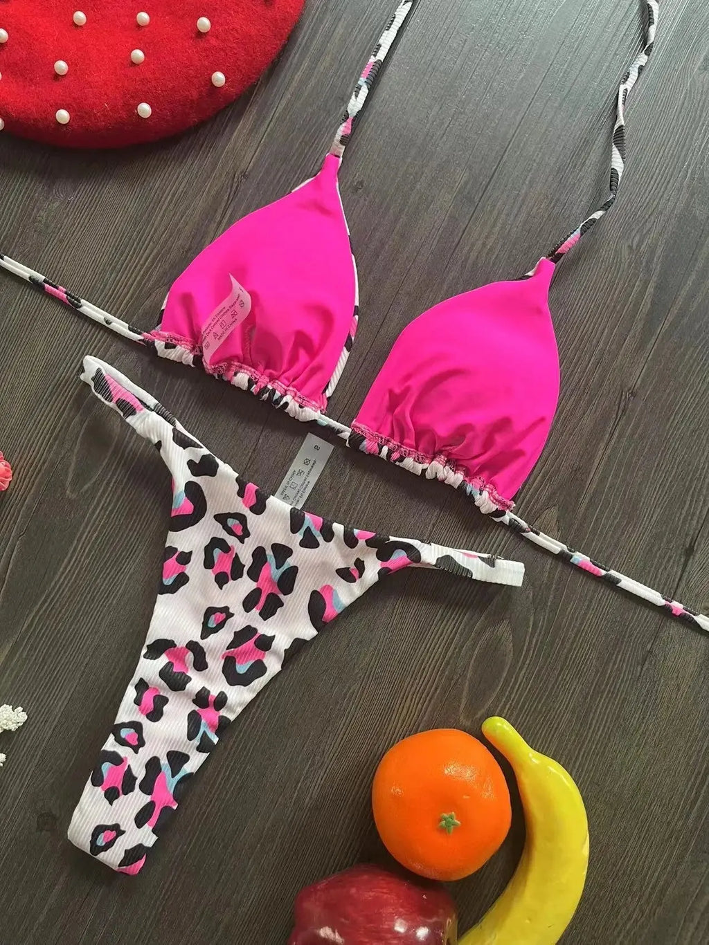 Women's printed bikini swimsuit with cotton lining in briefs style available in three colours