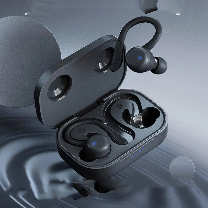 Noise-cancelling true wireless sports headphones with hanging ear design and removable ear hooks in multiple colours