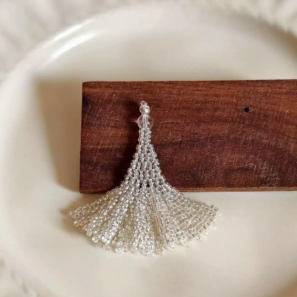 Clear bead woven tulip leaf drop earrings handmade from glass and coloured glaze for women Korean style