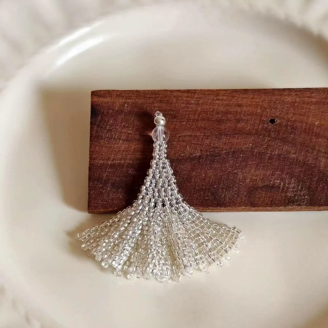 Clear bead woven tulip leaf drop earrings handmade from glass and coloured glaze for women Korean style